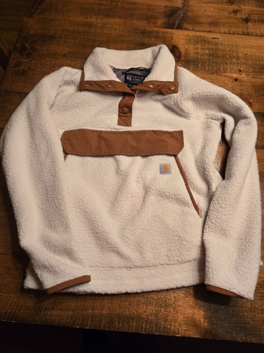 Carhartt cream sherpa pullover, relaxed fit, size small 4-6